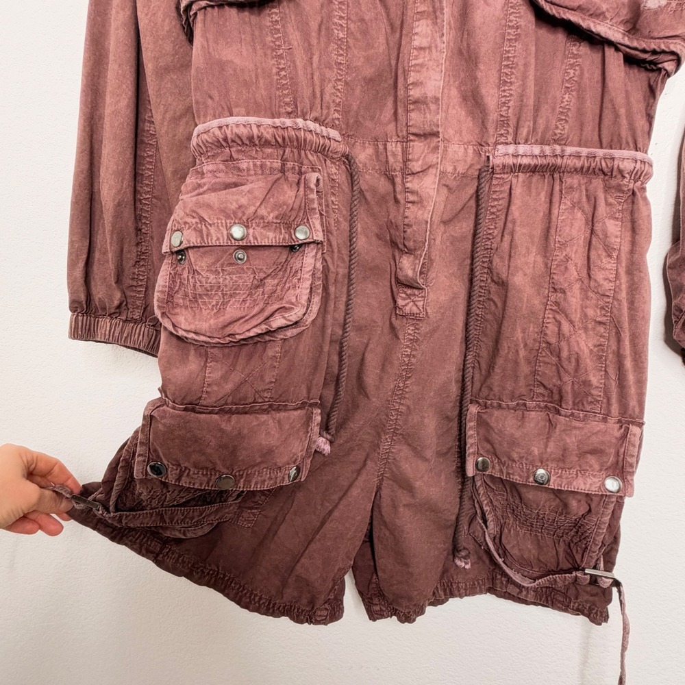 Free People Moon Bay Parachute Cargo Romper Brown Plum Utility Jumpsuit - Picture 5 of 7